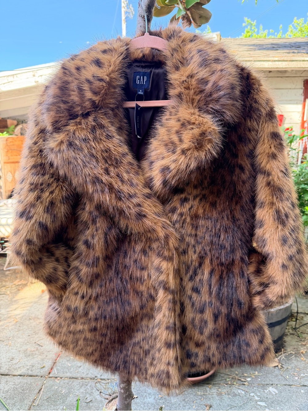 GAP Faux Fur Leopard Teddy Coat in Brown and Black